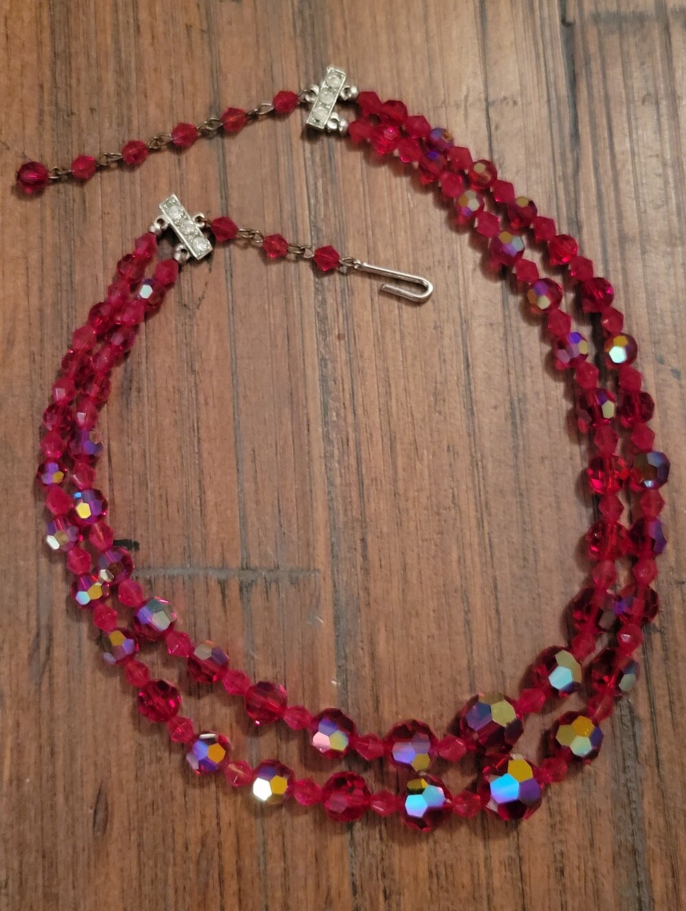Vintage Red AB Crystal Two Strand Necklace
